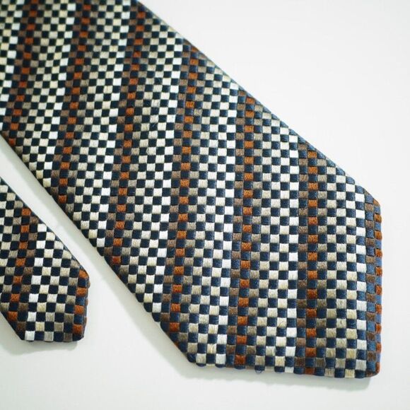 XMI Platinum Brown Gradient Geometric Woven Striped Wide Silk Tie Italy USA - Picture 1 of 7